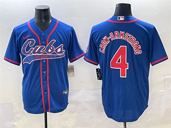 Men's Chicago Cubs #4 Pete Crow-Armstrong Royal Cool Base Stitched Baseball Jersey Men's Chicago Cubs #4 Pete Crow-Armstrong Royal Cool Base Stitched Baseball Jersey
